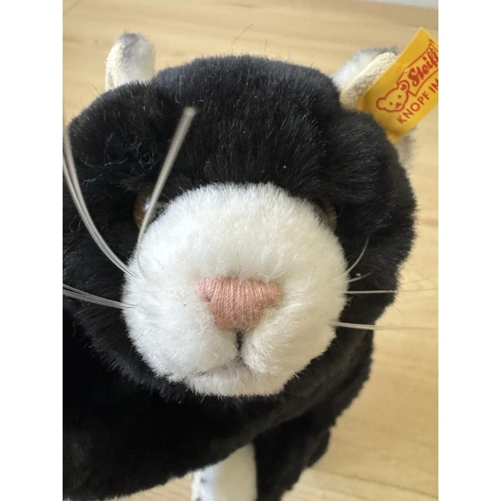 Vintage Steiff Mimmi Katze Cat Plush Lying Black White 30cm EAN 099502